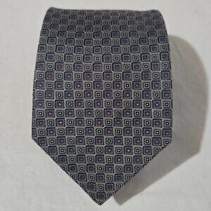 Canali Made in Italy 100% Silk Necktie - Gray Square Purple Dot - 3 3/8" x 59"
